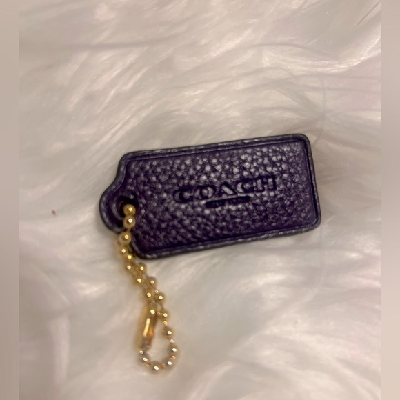 Coach Dark Purple Leather Keychain with Gold Chain - Picture 1 of 5
